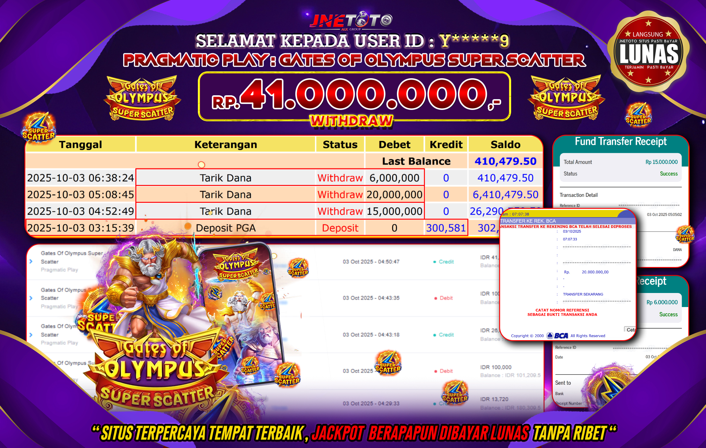 Bukti Jackpot JNETOTO di PRAGMATIC PLAY : Gates Of Olympus Super Scatter Rp,41.000.000 LUNAS!