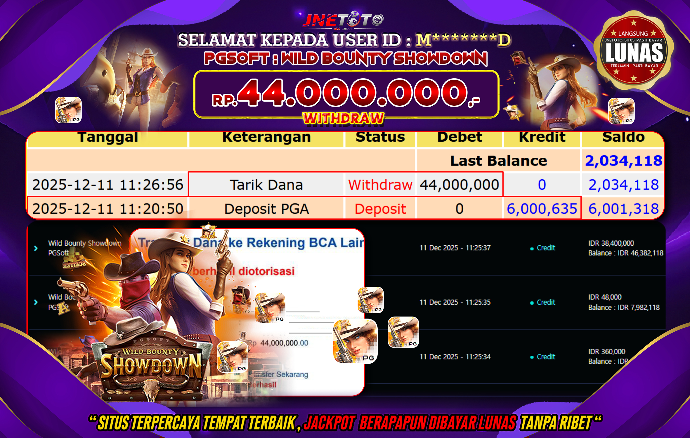Bukti Jackpot JNETOTO di PGSOFT : Wild Bounty ShowDown Rp,44.000.000 LUNAS!