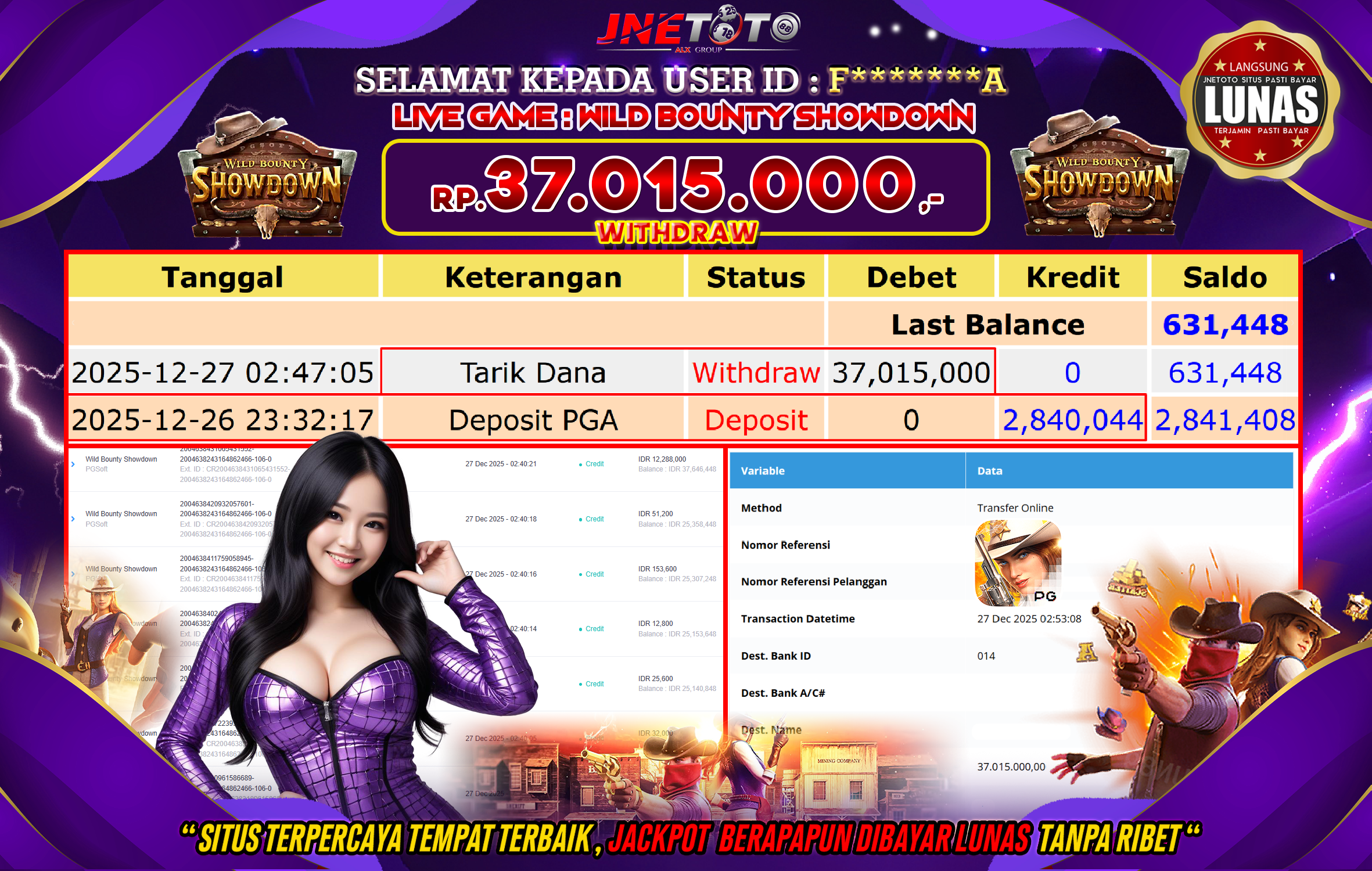 Bukti Jackpot JNETOTO di PGSOFT : Wild Bounty Showdown Rp,37.015.000 LUNAS!