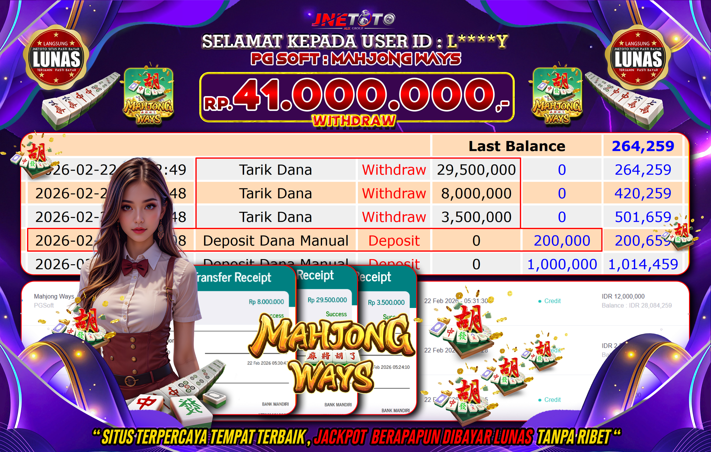 Bukti Jackpot JNETOTO di PGSOFT : Mahjong Ways Rp,41.000.000 LUNAS!