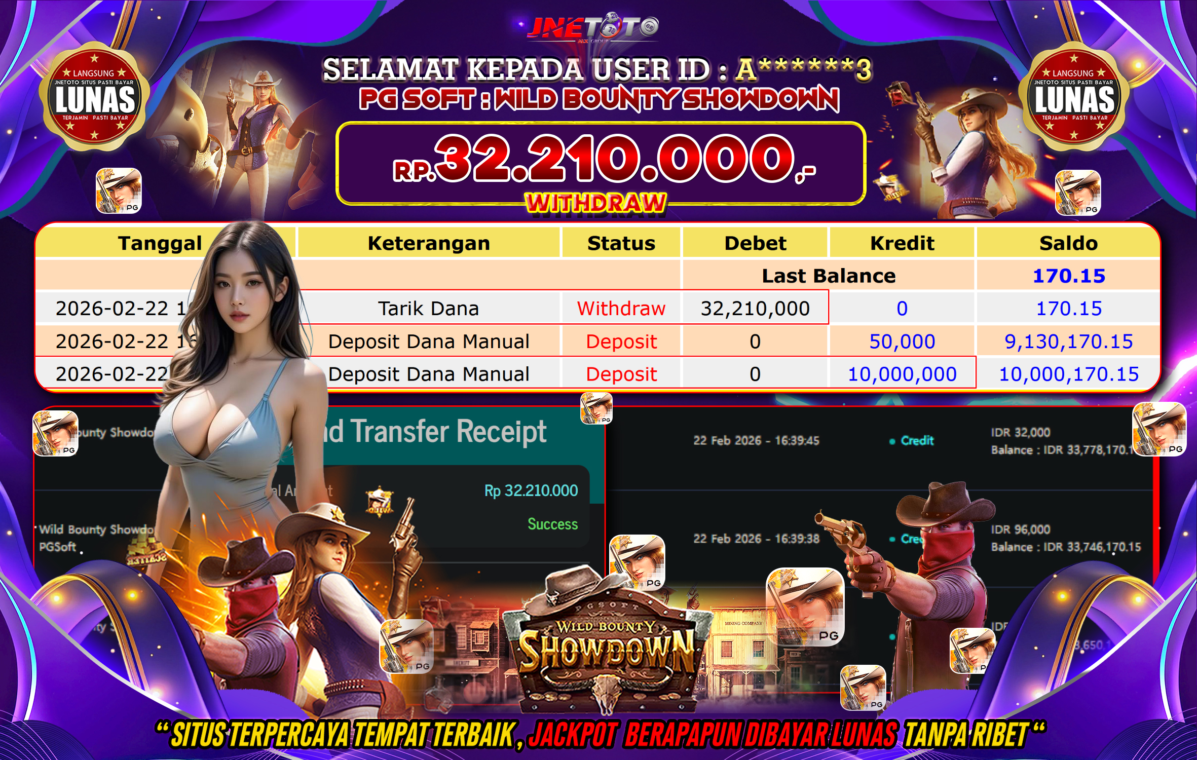 Bukti Jackpot JNETOTO di PGSOFT : Wild Bounty Showdown Rp,32.210.000 LUNAS!