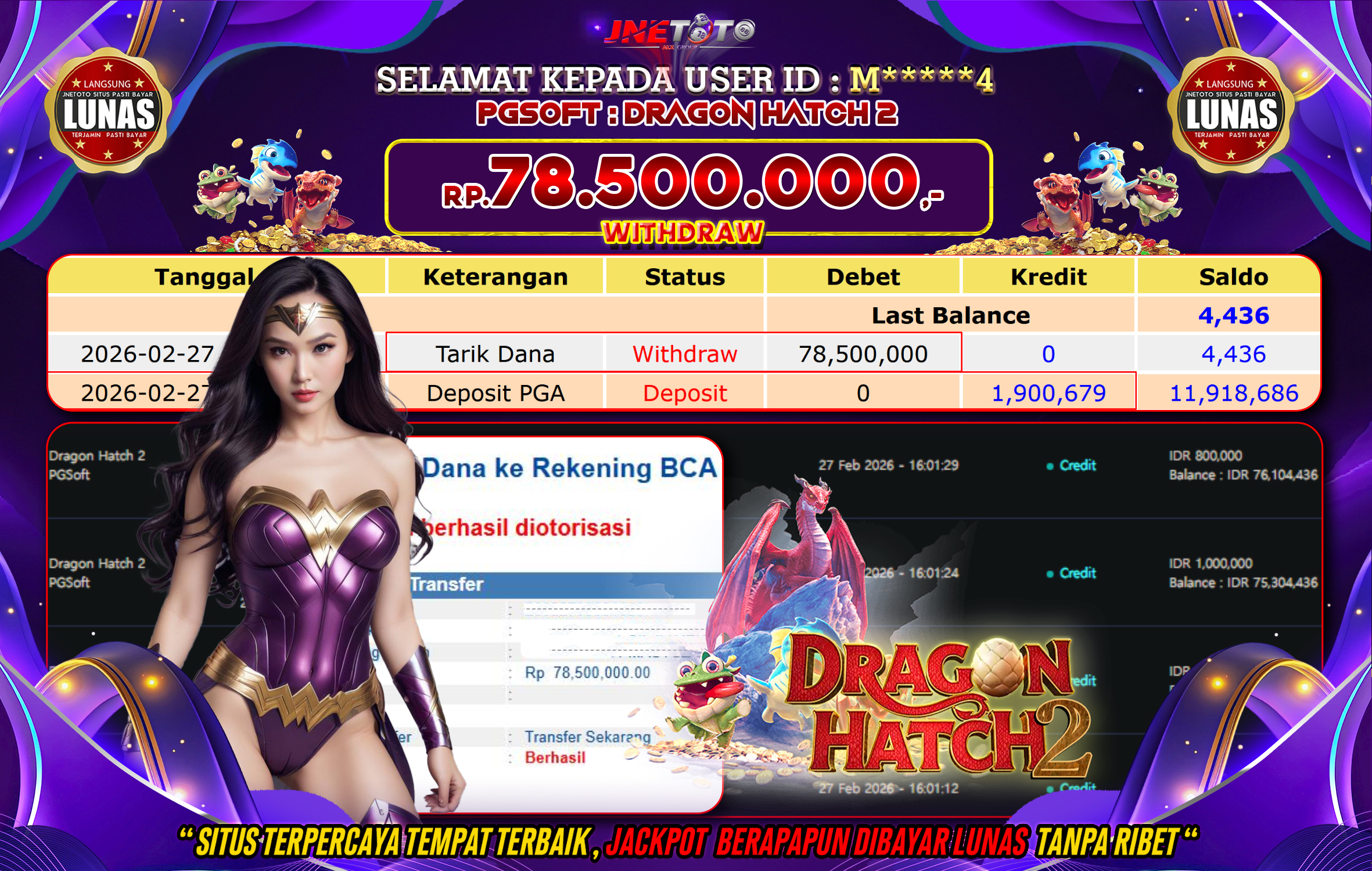 Bukti Jackpot JNETOTO di PGSOFT : Dragon Hatch 2 Rp,78.500.000 LUNAS!