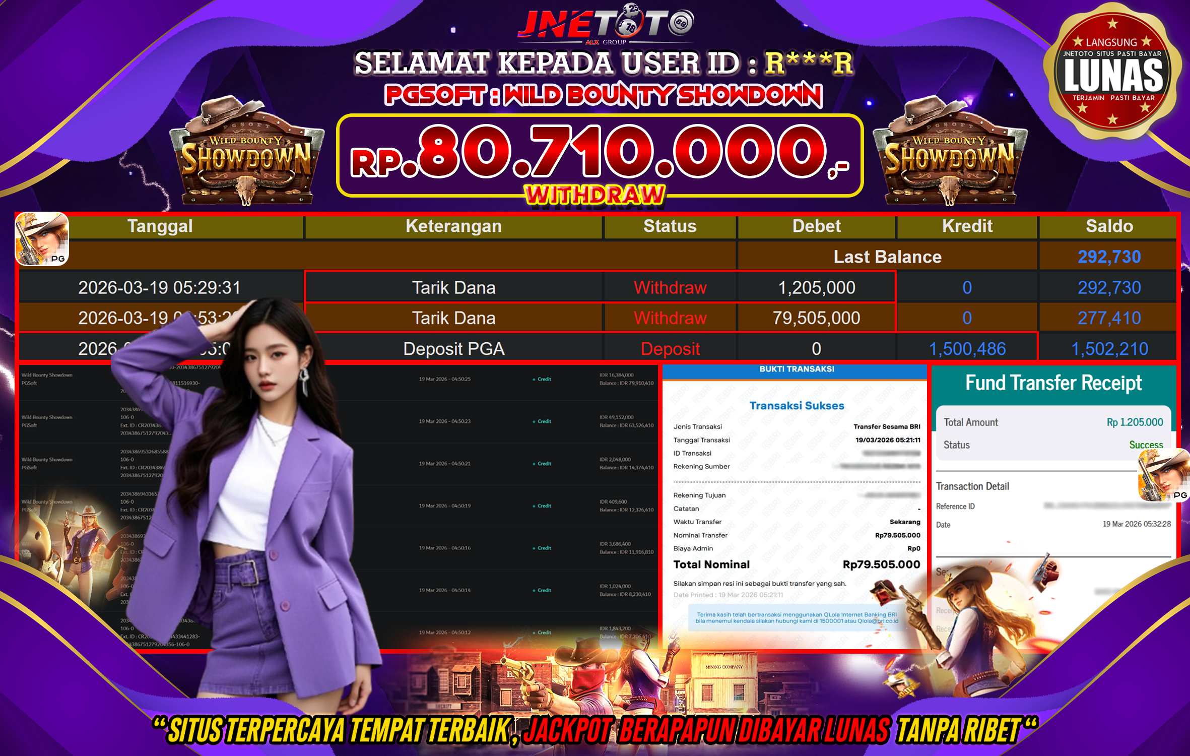 Bukti Jackpot JNETOTO di PGSOFT : Wild Bounty Showdown  Rp,80.710.000 LUNAS!