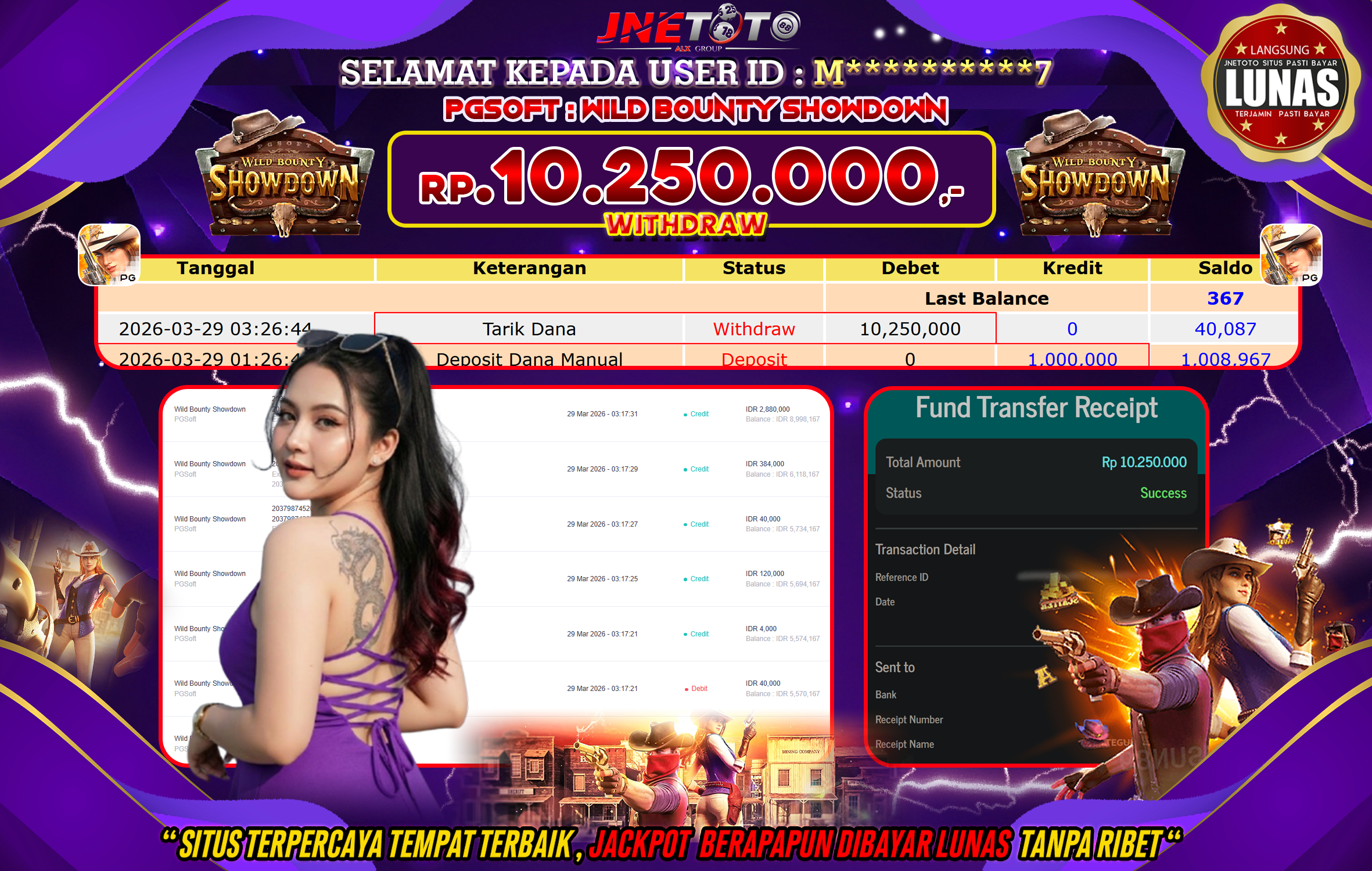 Bukti Jackpot JNETOTO di PGSOFT : Wild Bounty Showdown Rp,10.250.000 LUNAS!