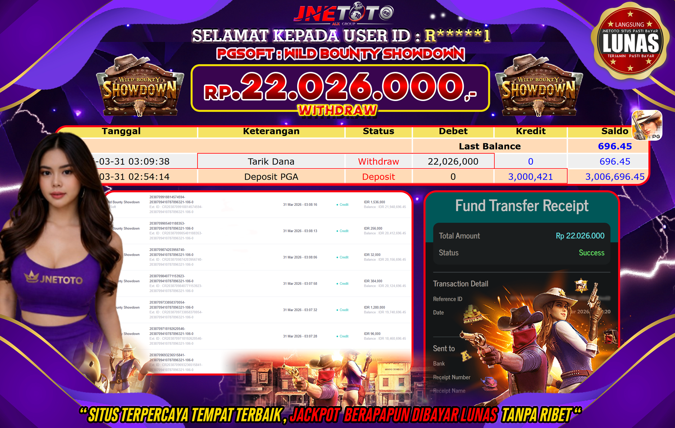 Bukti Jackpot JNETOTO di PGSOFT : Wild Bounty Showdown Rp,22.026.000 LUNAS!