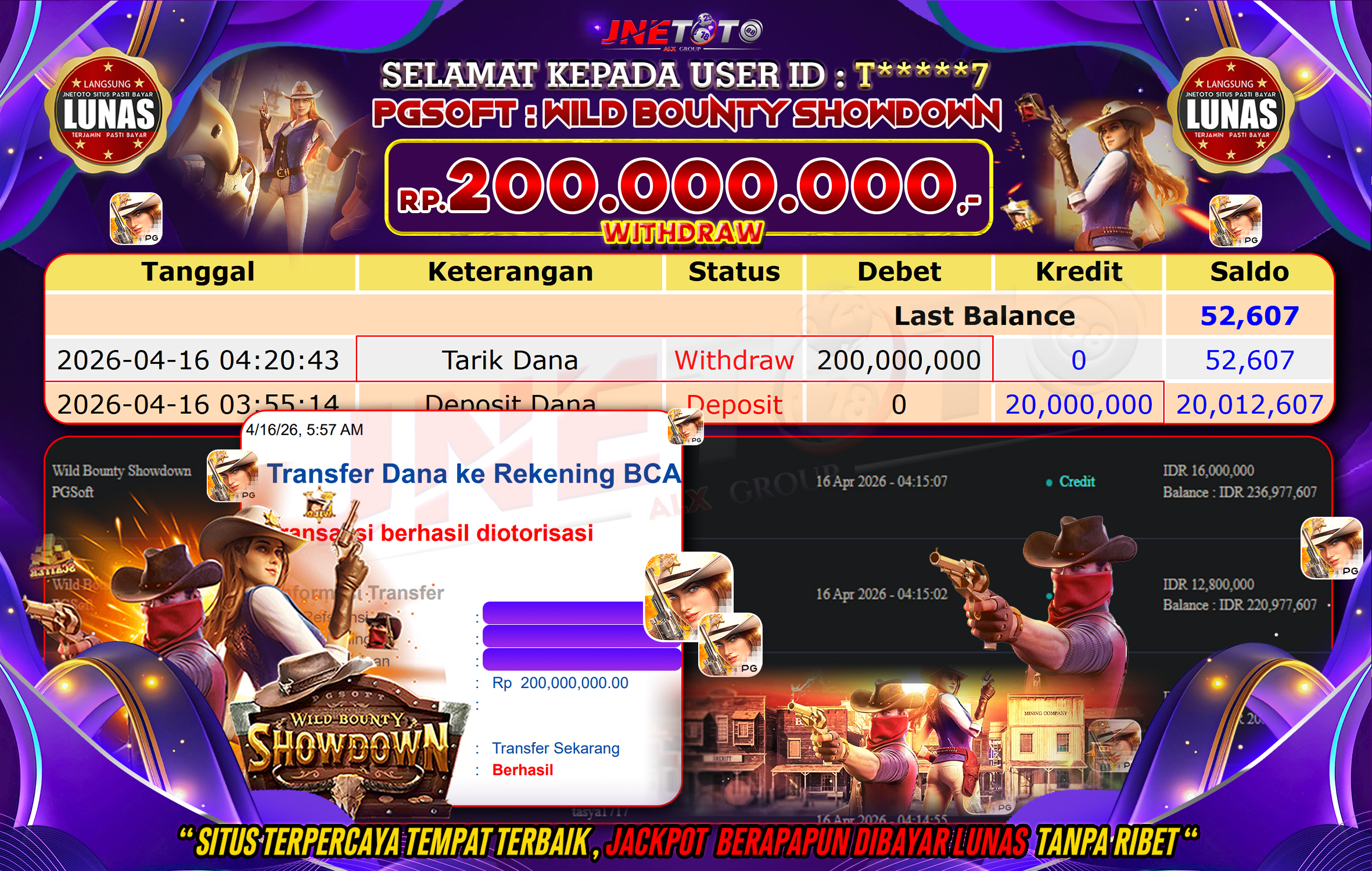 Bukti Jackpot JNETOTO di PGSOFT : Wild Bounty Showdown Rp,200.000.000 LUNAS!